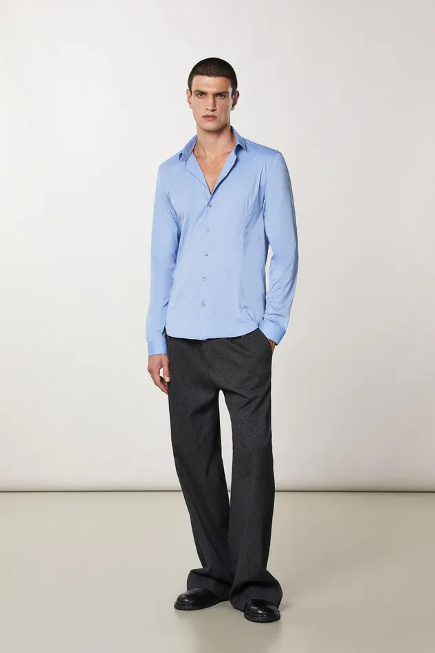 Tops and Shirts Men Patrizia Pepe Stretch Poplin Shirt Sky Fil A Fil