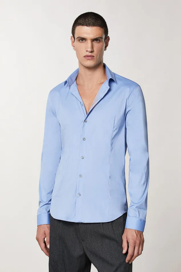 Tops and Shirts Men Patrizia Pepe Stretch Poplin Shirt Sky Fil A Fil