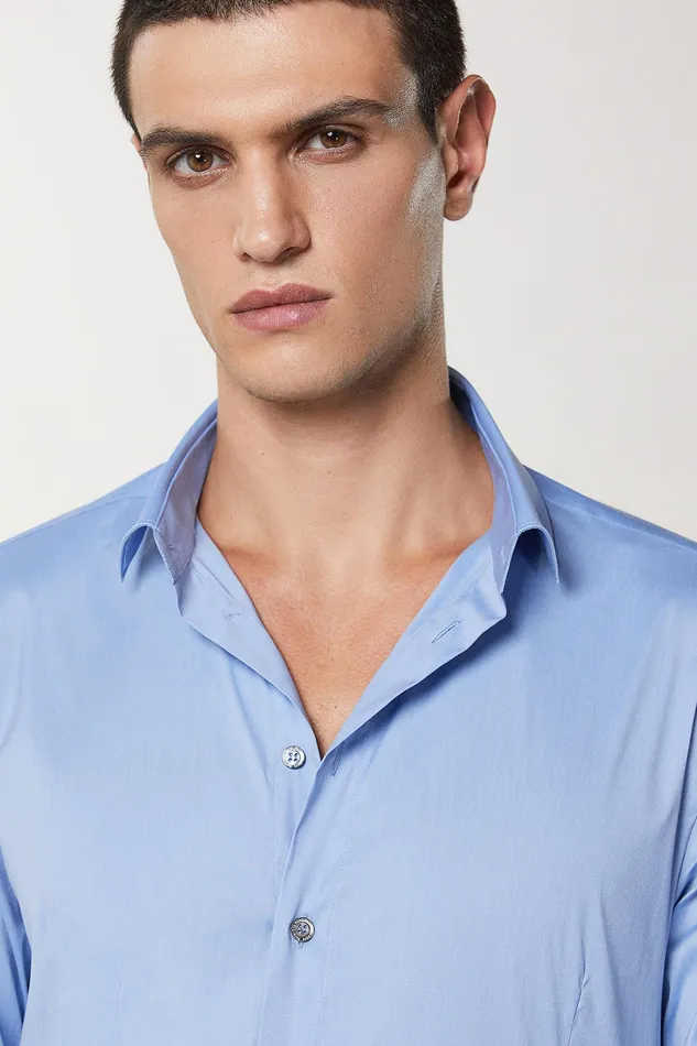 Tops and Shirts Men Patrizia Pepe Stretch Poplin Shirt Sky Fil A Fil