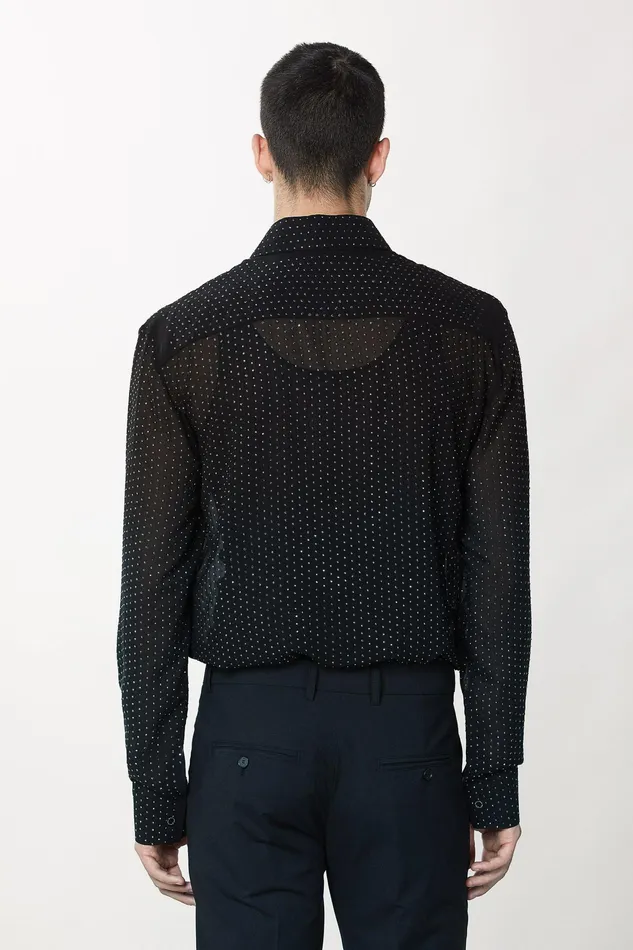 Tops and Shirts Men Patrizia Pepe Voile Shirt With Rhinestones Black Studs