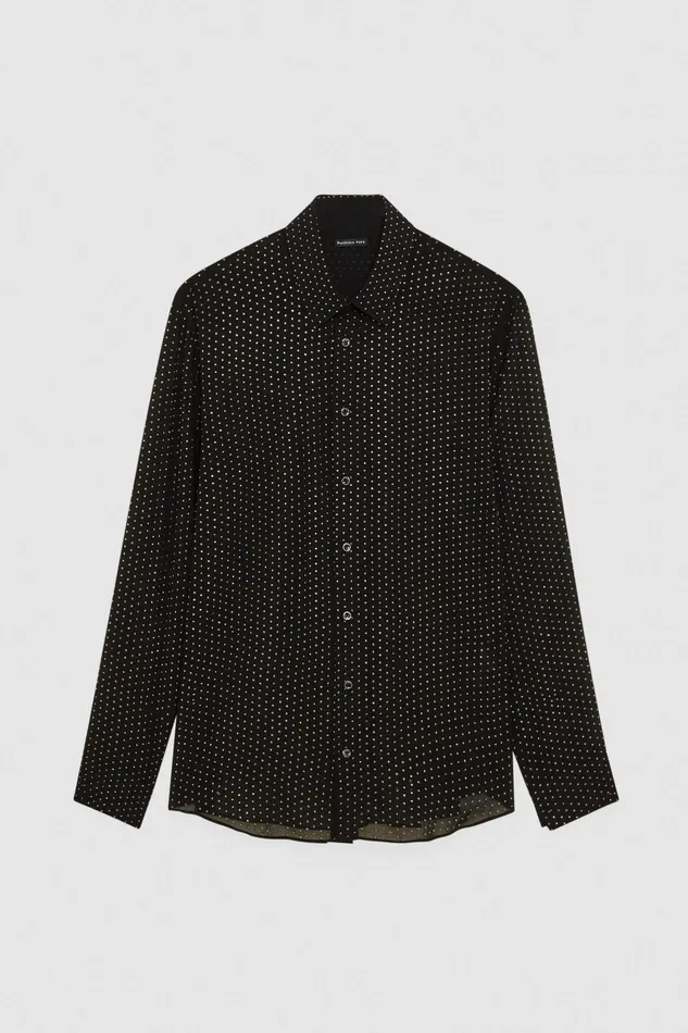 Tops and Shirts Men Patrizia Pepe Voile Shirt With Rhinestones Black Studs
