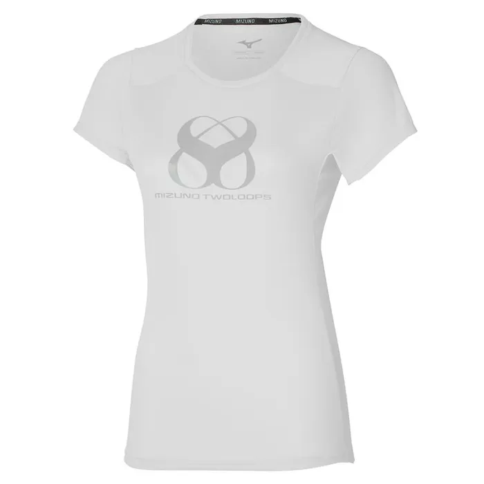 Tops Women Mizuno Two Loops 8 Tee Undyed White
