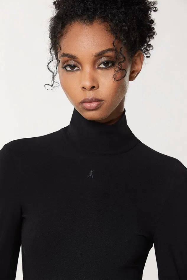 Tops Women Patrizia Pepe Crepe Jersey High Neck Sweater Nero