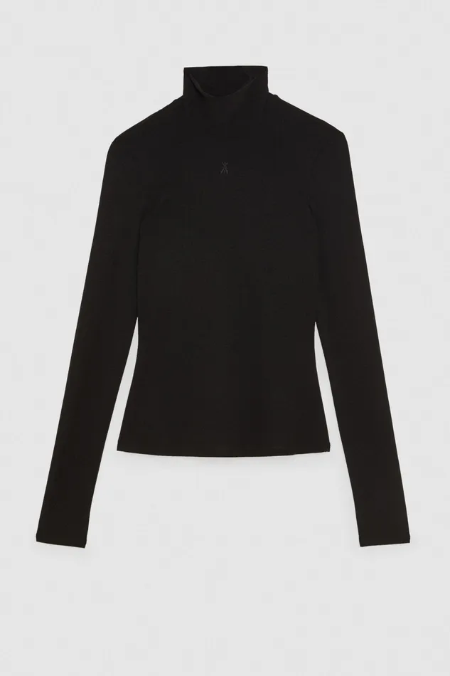 Tops Women Patrizia Pepe Crepe Jersey High Neck Sweater Nero