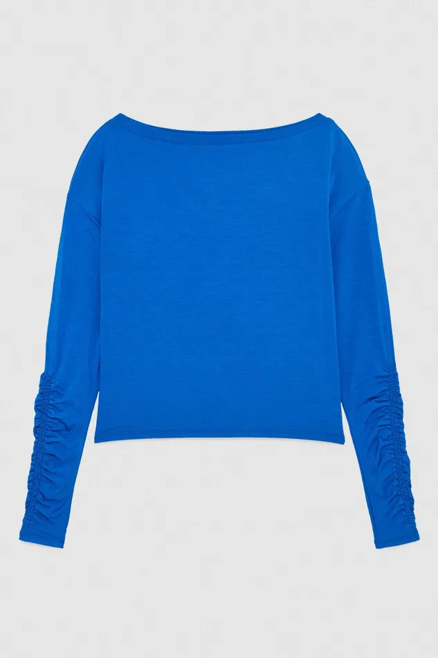 Tops Women Patrizia Pepe Dropped Shoulder Jersey TShirt Blue Soul