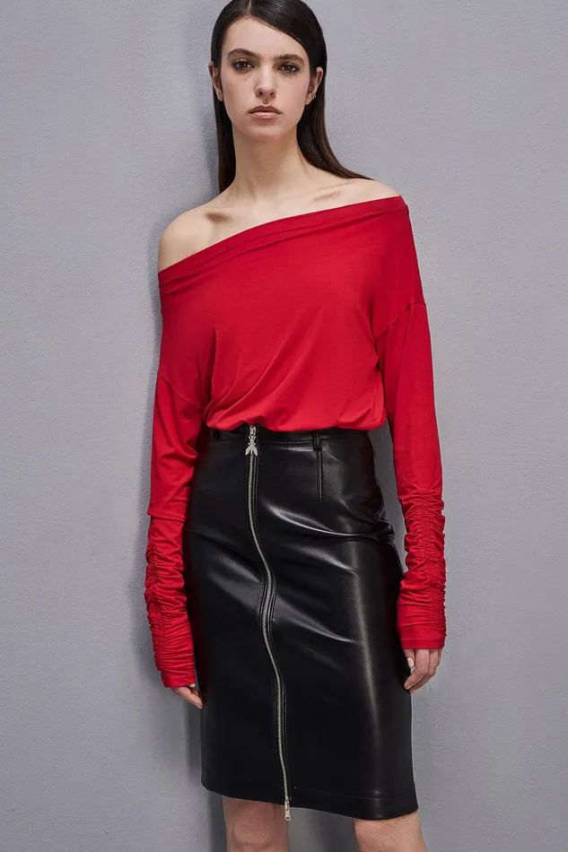 Tops Women Patrizia Pepe Dropped Shoulder Jersey TShirt Red Heart