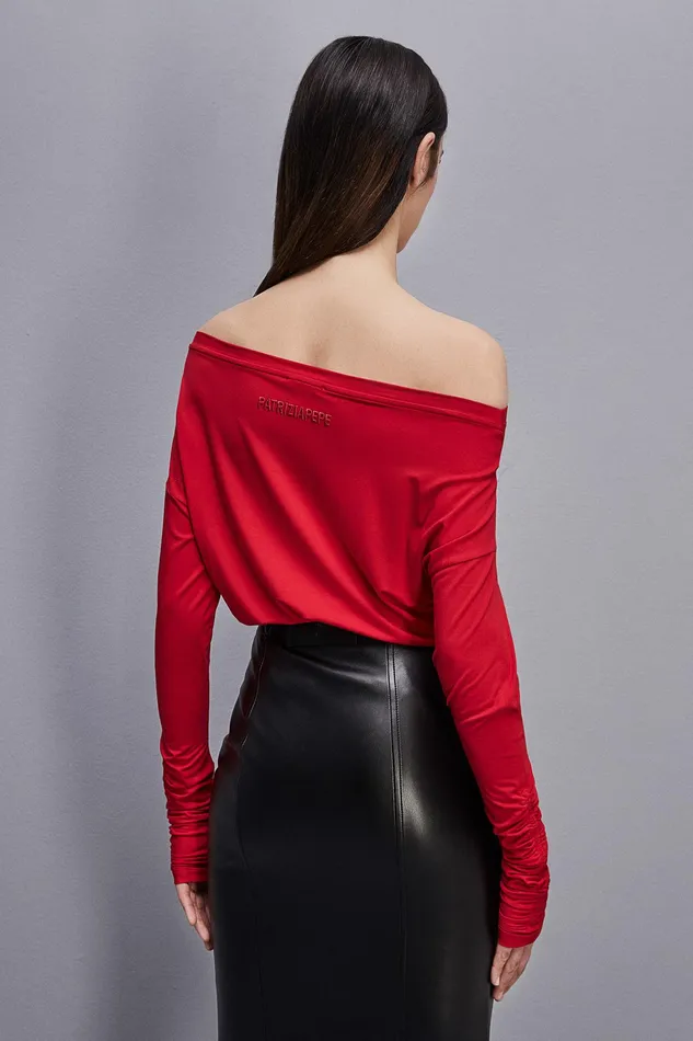 Tops Women Patrizia Pepe Dropped Shoulder Jersey TShirt Red Heart