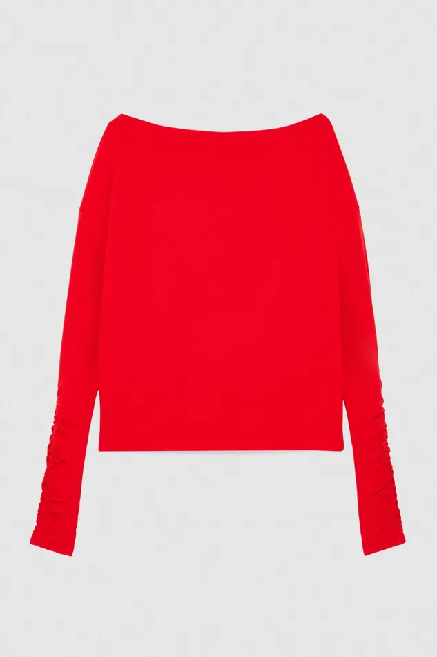Tops Women Patrizia Pepe Dropped Shoulder Jersey TShirt Red Heart