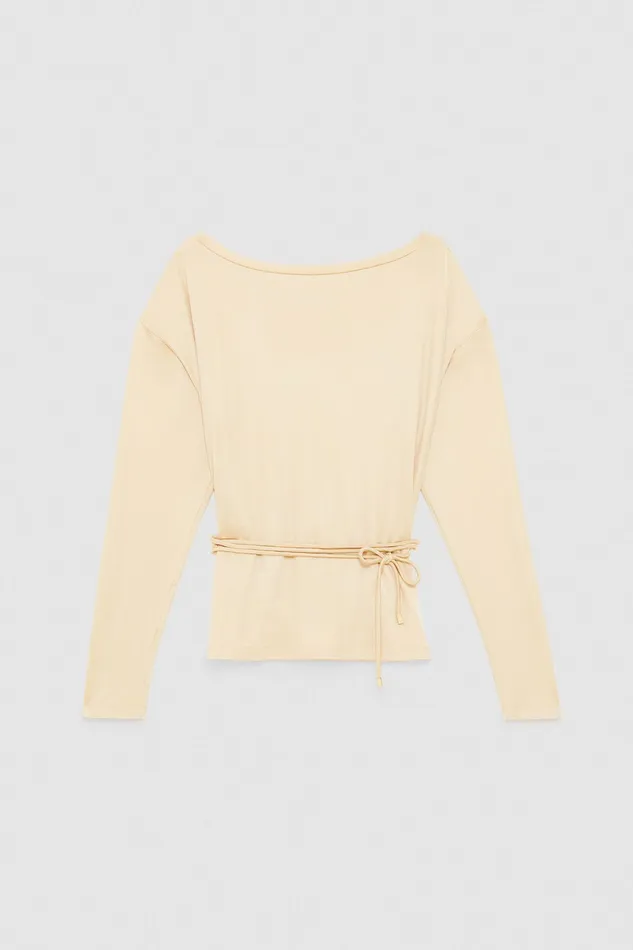 Tops Women Patrizia Pepe Jersey Dropped Shoulder Sweater Desert Beige
