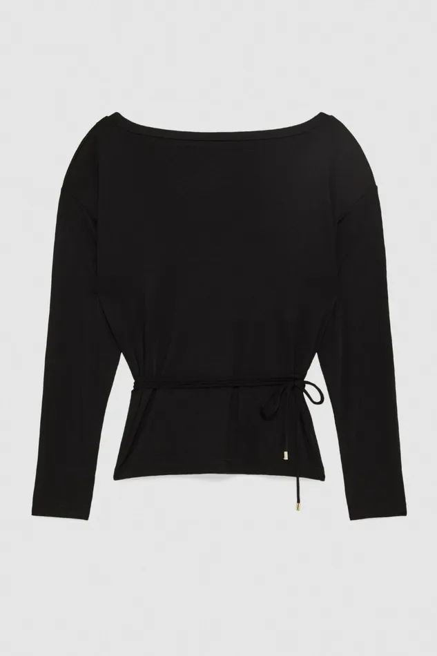 Tops Women Patrizia Pepe Jersey Dropped Shoulder Sweater Nero