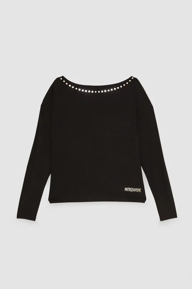 Tops Women Patrizia Pepe LongSleeved Jersey Sweater Nero