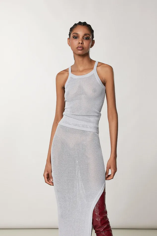 Tops Women Patrizia Pepe Mesh Sleeveless Top Mineral Graygreen