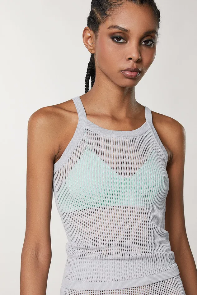 Tops Women Patrizia Pepe Mesh Sleeveless Top Mineral Graygreen