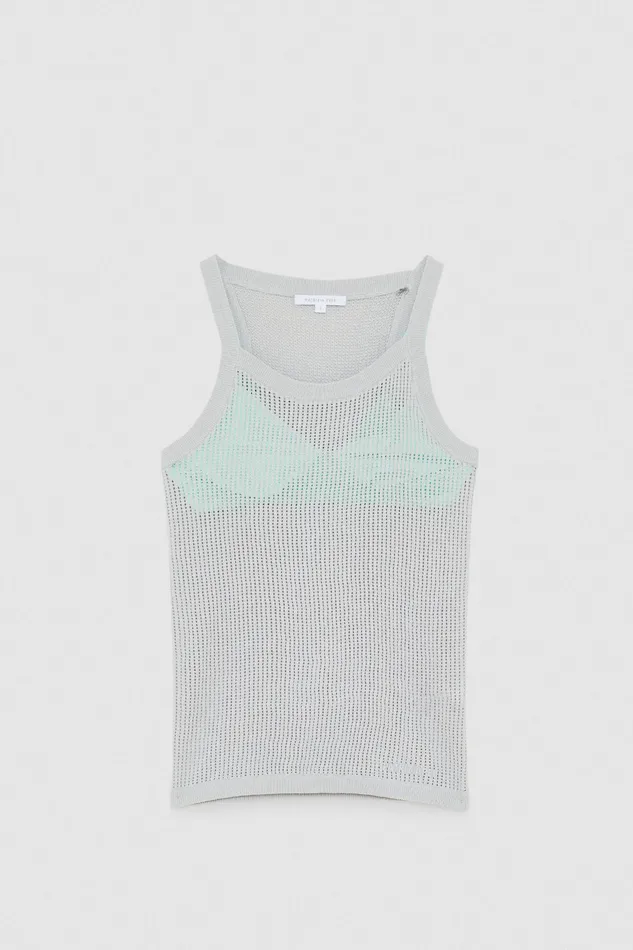 Tops Women Patrizia Pepe Mesh Sleeveless Top Mineral Graygreen