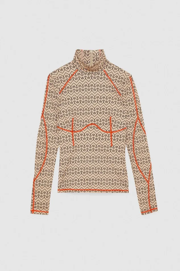 Tops Women Patrizia Pepe Monogram High Neck Sweater Craft Beige Monogram