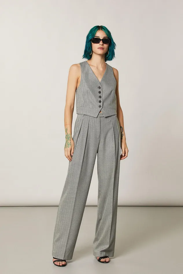 Tops Women Patrizia Pepe Patterned Viscose Vest Gray Texture