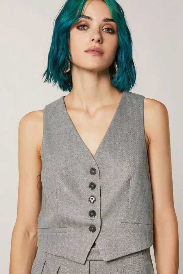 Tops Women Patrizia Pepe Patterned Viscose Vest Gray Texture