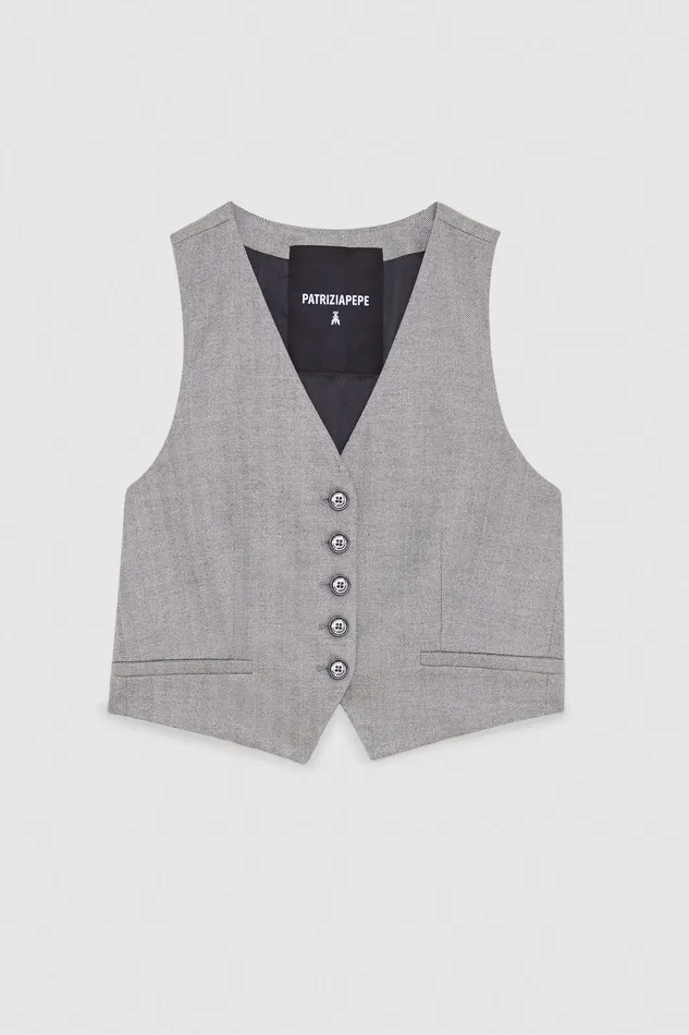 Tops Women Patrizia Pepe Patterned Viscose Vest Gray Texture