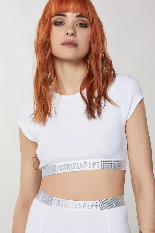 Tops Women Patrizia Pepe RibKnit Top With Rhinestones Bianco