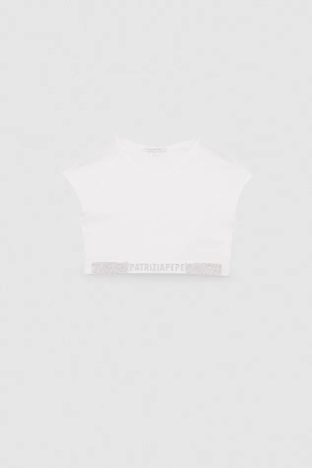 Tops Women Patrizia Pepe RibKnit Top With Rhinestones Bianco
