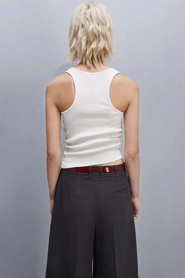 Tops Women Patrizia Pepe Ribbed Cotton Top Bianco