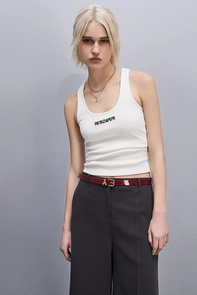 Tops Women Patrizia Pepe Ribbed Cotton Top Bianco