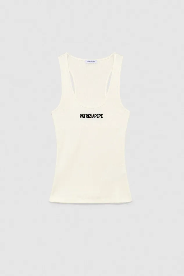 Tops Women Patrizia Pepe Ribbed Cotton Top Bianco