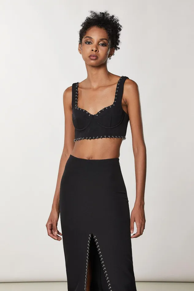 Tops Women Patrizia Pepe Skinny Top With Sweetheart Neckline Nero