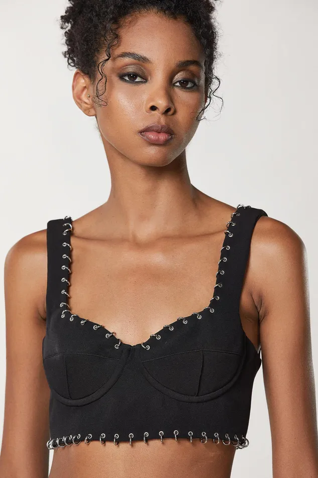 Tops Women Patrizia Pepe Skinny Top With Sweetheart Neckline Nero
