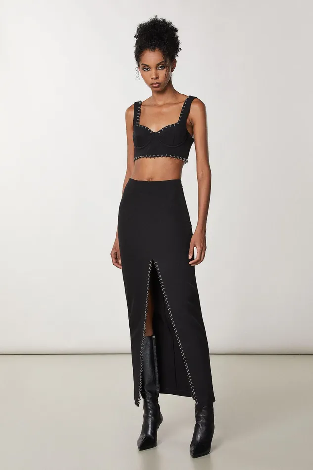 Tops Women Patrizia Pepe Skinny Top With Sweetheart Neckline Nero