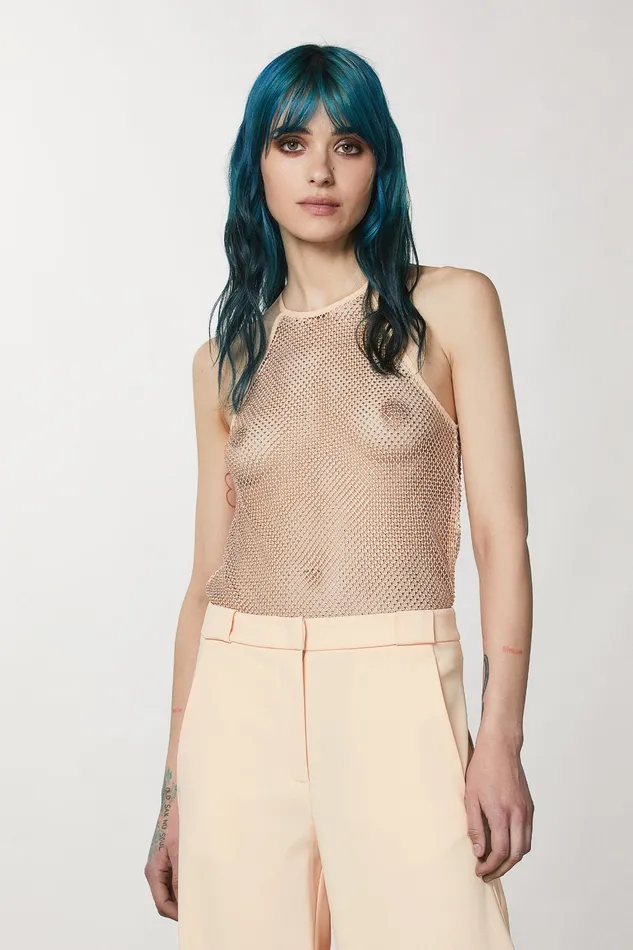 Tops Women Patrizia Pepe Sleeveless Top With Rhinestones Astral Blush
