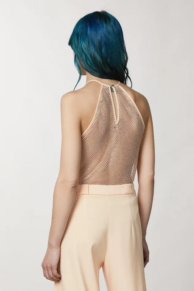 Tops Women Patrizia Pepe Sleeveless Top With Rhinestones Astral Blush