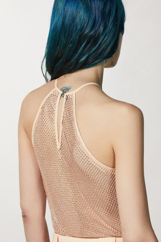 Tops Women Patrizia Pepe Sleeveless Top With Rhinestones Astral Blush