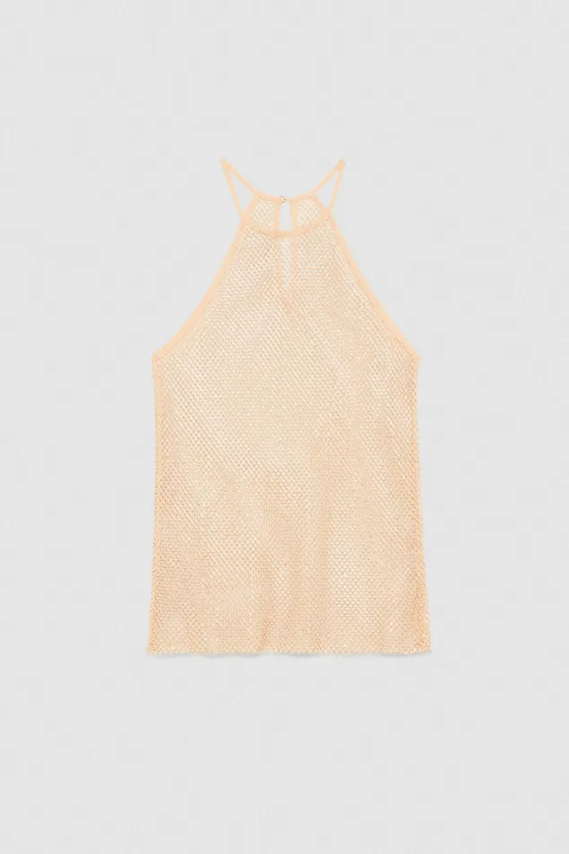 Tops Women Patrizia Pepe Sleeveless Top With Rhinestones Astral Blush