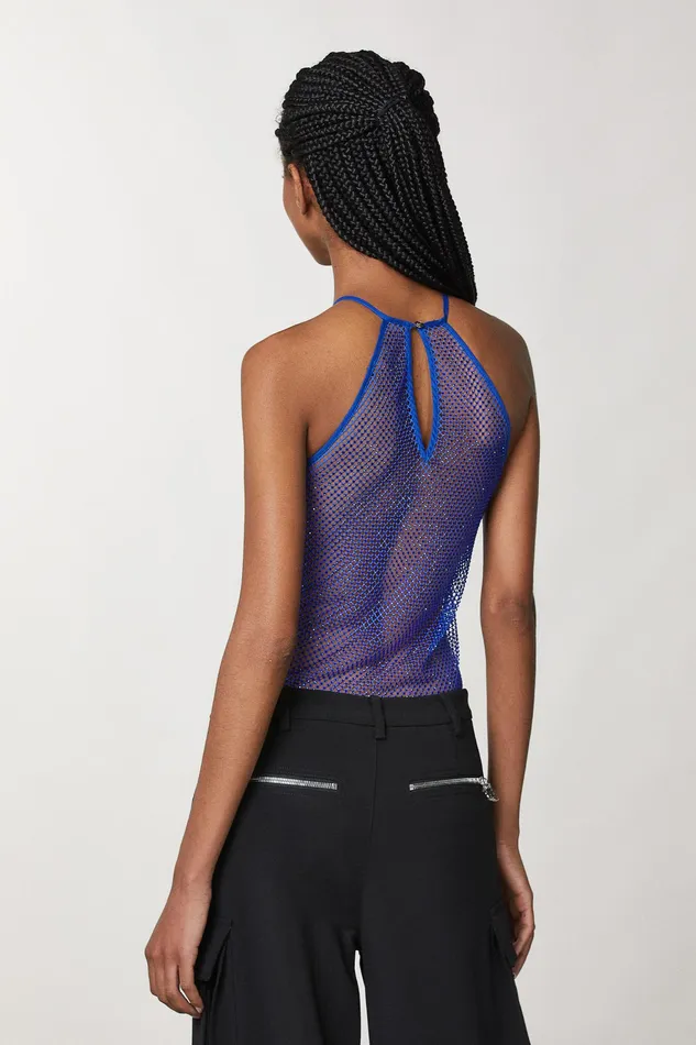 Tops Women Patrizia Pepe Sleeveless Top With Rhinestones Blue Ray