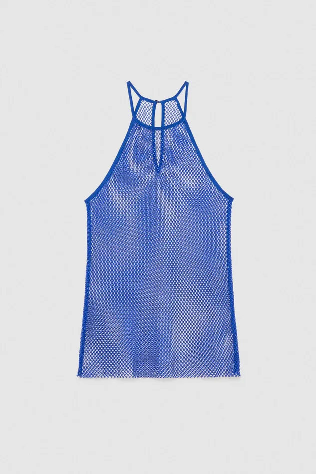 Tops Women Patrizia Pepe Sleeveless Top With Rhinestones Blue Ray