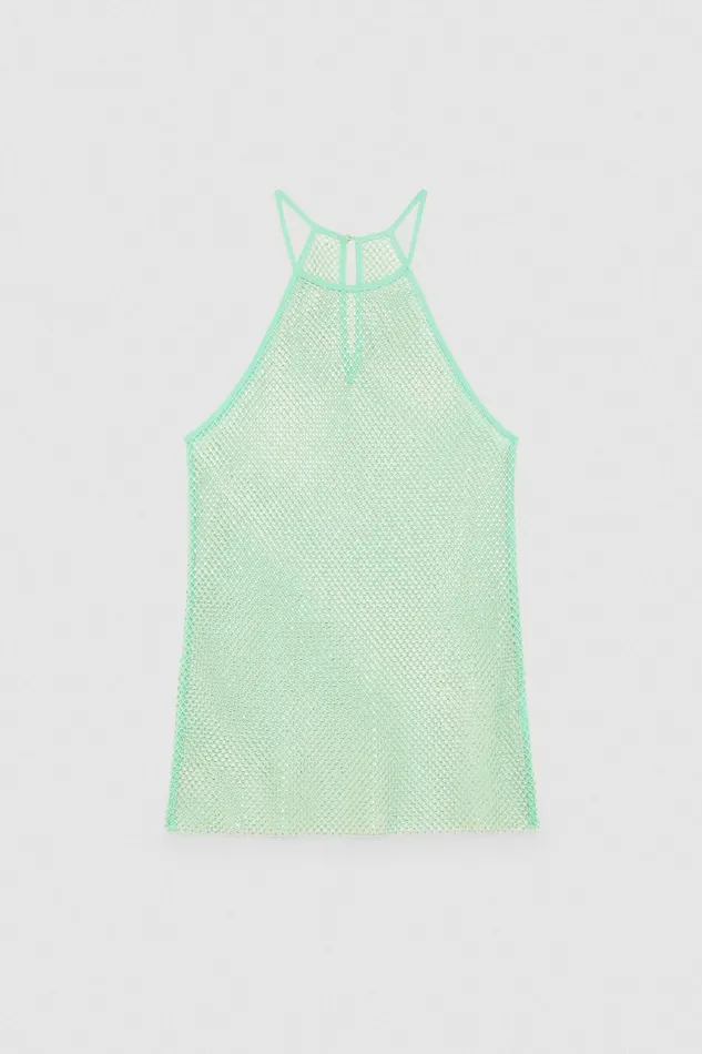 Tops Women Patrizia Pepe Sleeveless Top With Rhinestones Planet Green