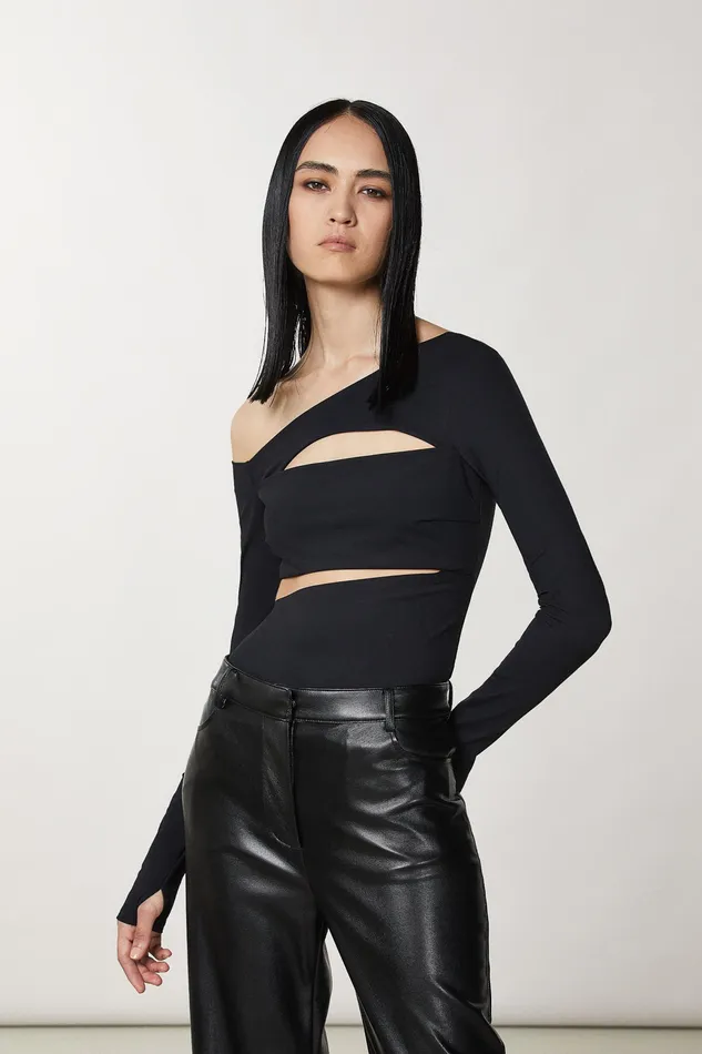 Tops Women Patrizia Pepe Technical Jersey Sweater Nero