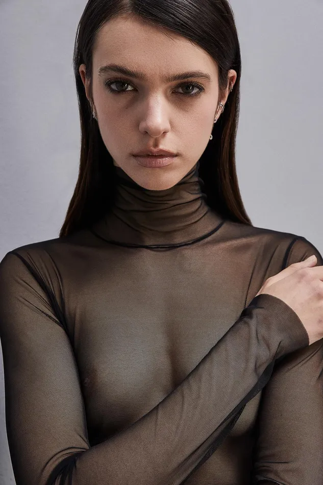 Tops Women Patrizia Pepe Tulle Turtleneck Nero