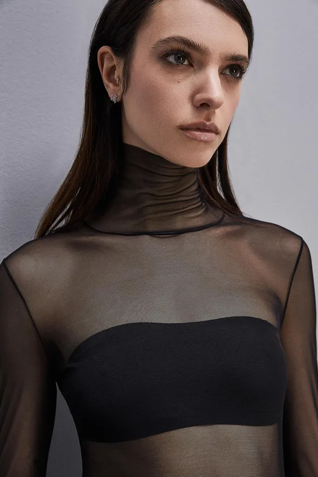 Tops Women Patrizia Pepe Tulle Turtleneck Nero