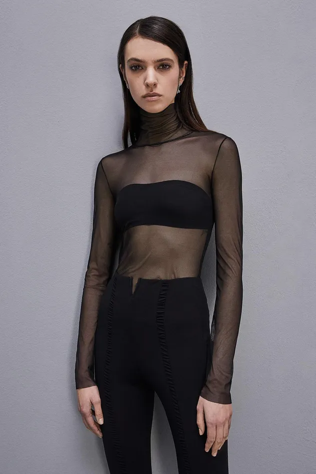 Tops Women Patrizia Pepe Tulle Turtleneck Nero