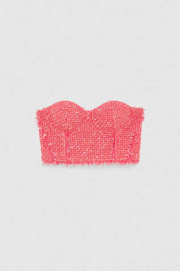 Tops Women Patrizia Pepe Tweed Bustier Hybrid Rose Tweed