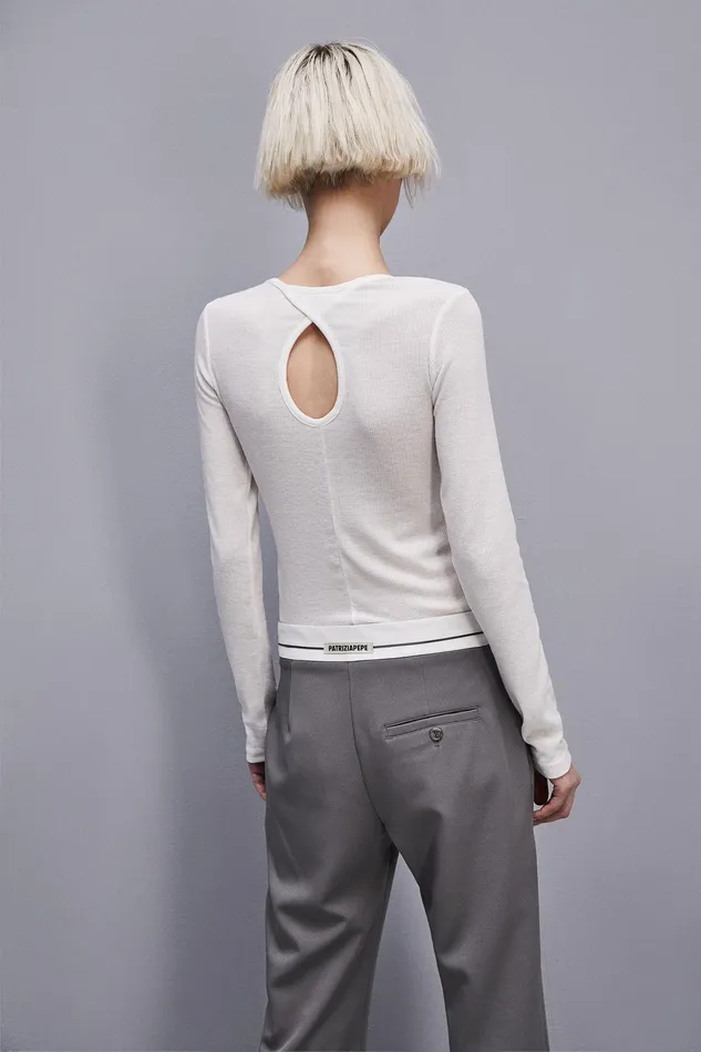 Tops Women Patrizia Pepe Viscose Ribbed Knit Sweater Bianco