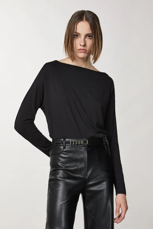 Tops Women Patrizia Pepe Viscose Sweater With Rhinestones Nero