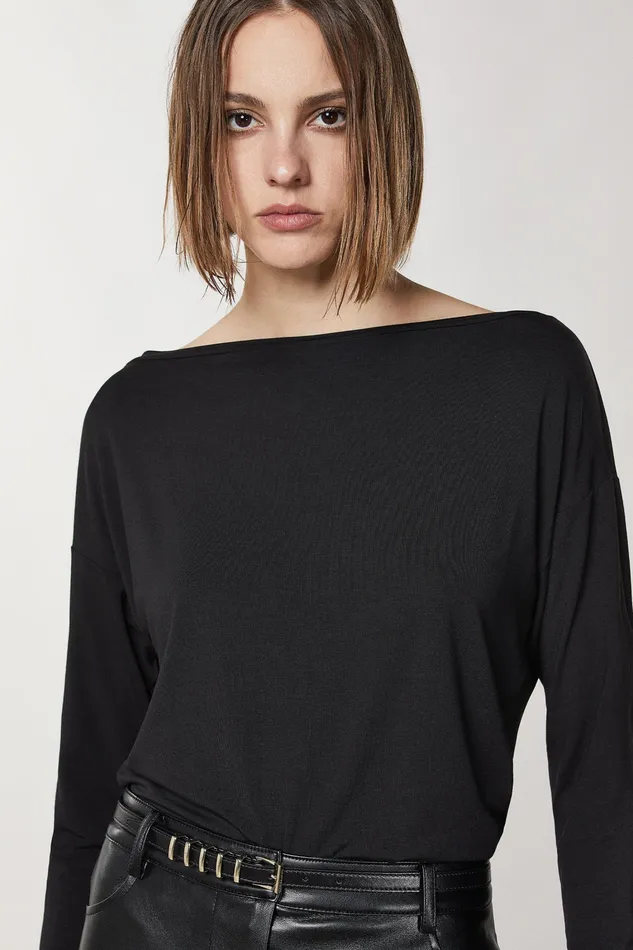 Tops Women Patrizia Pepe Viscose Sweater With Rhinestones Nero