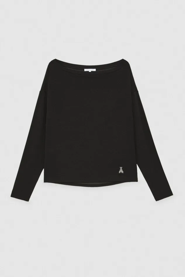 Tops Women Patrizia Pepe Viscose Sweater With Rhinestones Nero