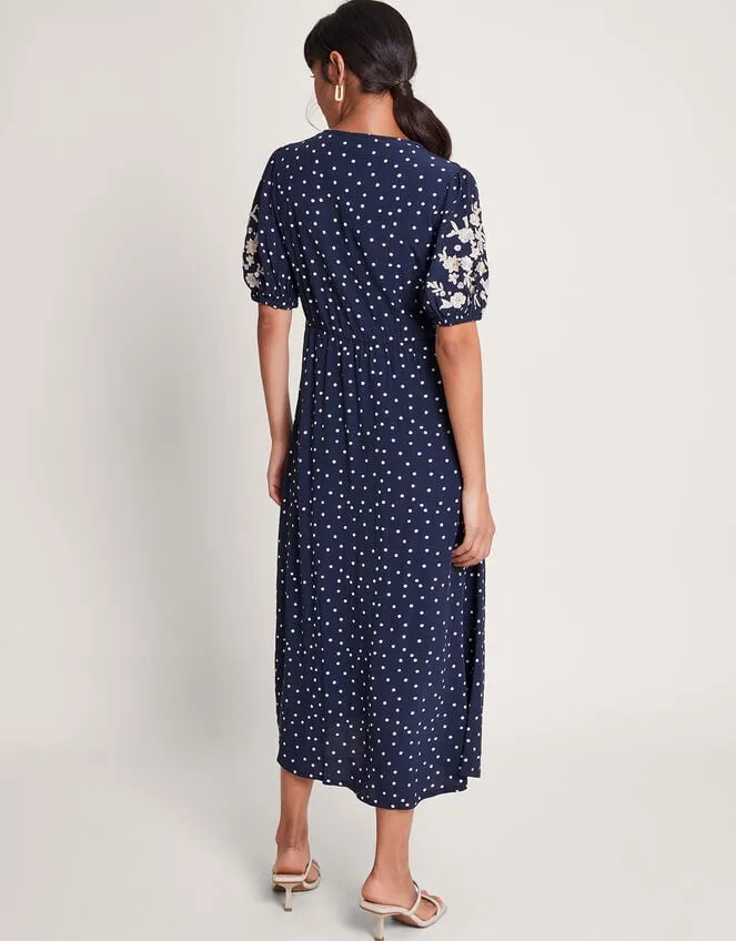 Tori Spot Embroidered Tea Dress Blue Women Monsoon Dresses