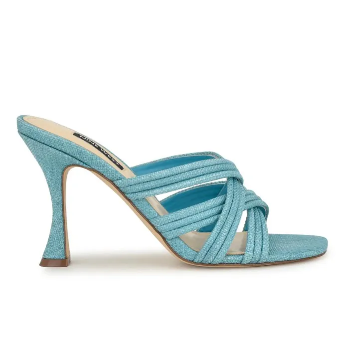 Tracee Heeled Slide Sandals Medium Blue Women Nine West Heels