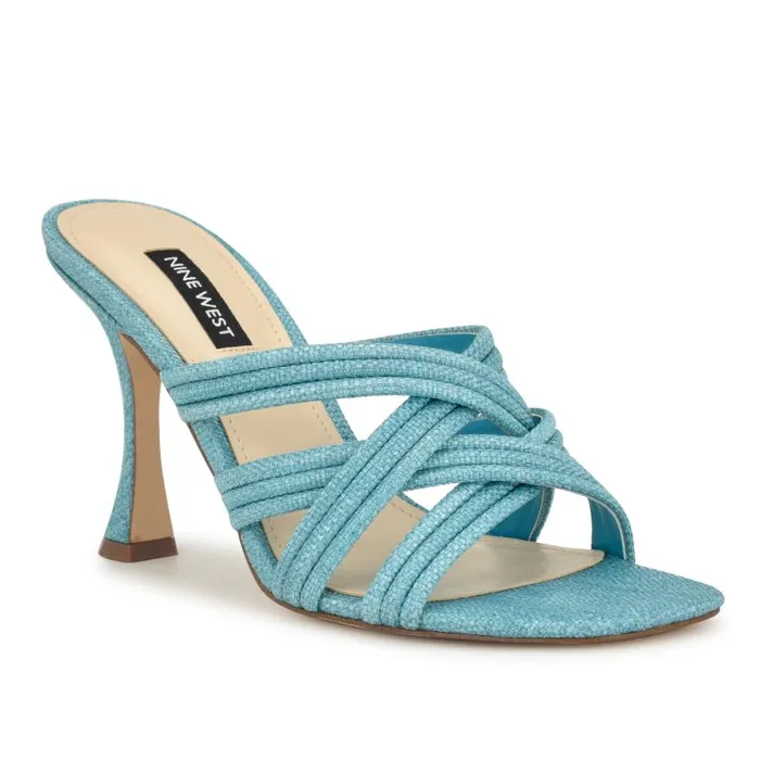 Tracee Heeled Slide Sandals Medium Blue Women Nine West Heels