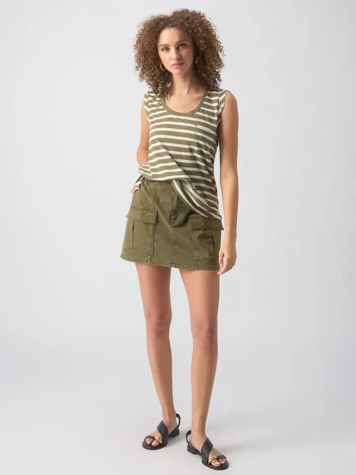 Traveler Twist Sleeve Tee Light Ecru Olive Stripe Women Sanctuary Clothing Tees and Tops